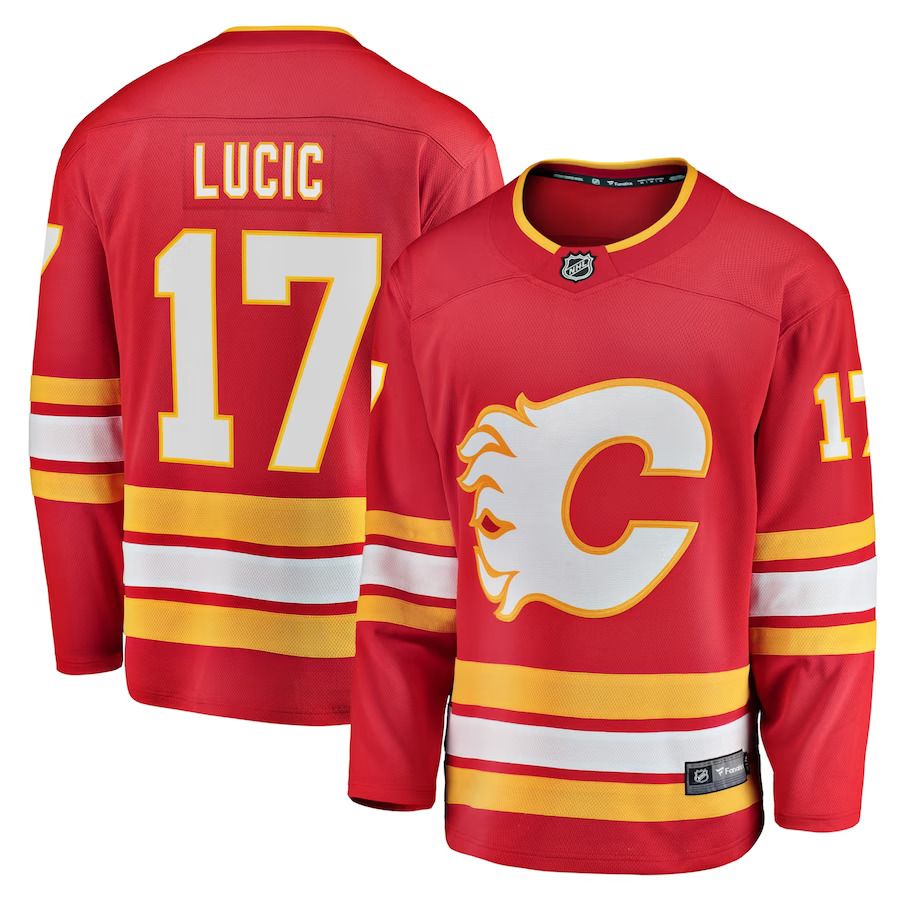 Men Calgary Flames #17 Milan Lucic Fanatics Branded Red Home Breakaway Player NHL Jersey